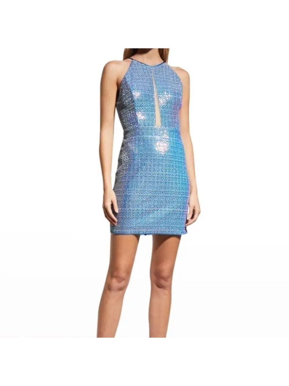 AIDAN Mattox Sequin Halter Mini Dress with Cutout Sz 10